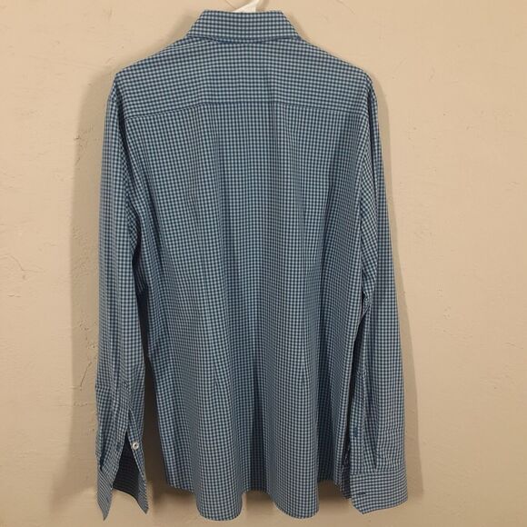 Mizzen + Main Adult Mens XL Trim Fit Blue Check Long Sleeve Button Up Shirt - Picture 5 of 7